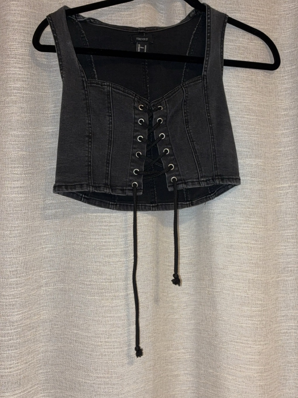 Forever 21 Black Lace-Up Denim Crop Tank